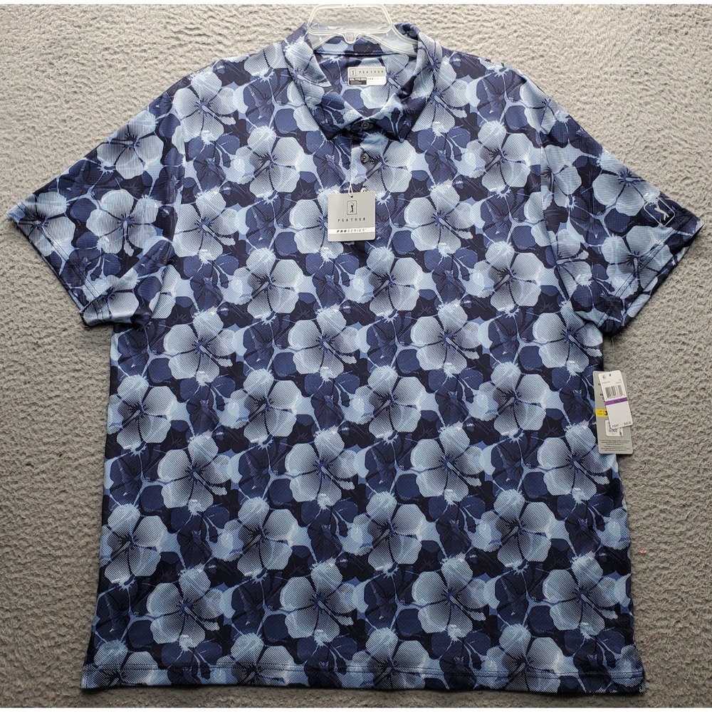 PGA TOUR Pro Series Golf Polo Shirt Mens XXL Hibiscus Print Easy Care UPF 30
